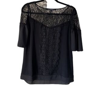 White House Black Market blouse black lace embellished small short sleeve